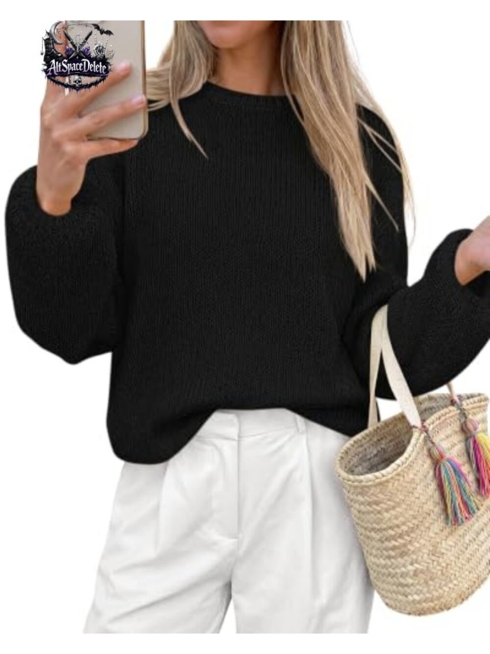 Fuzzy Knit Crew Neck Pullover Sweater Long Sleeve Loose Fit Women's Casual